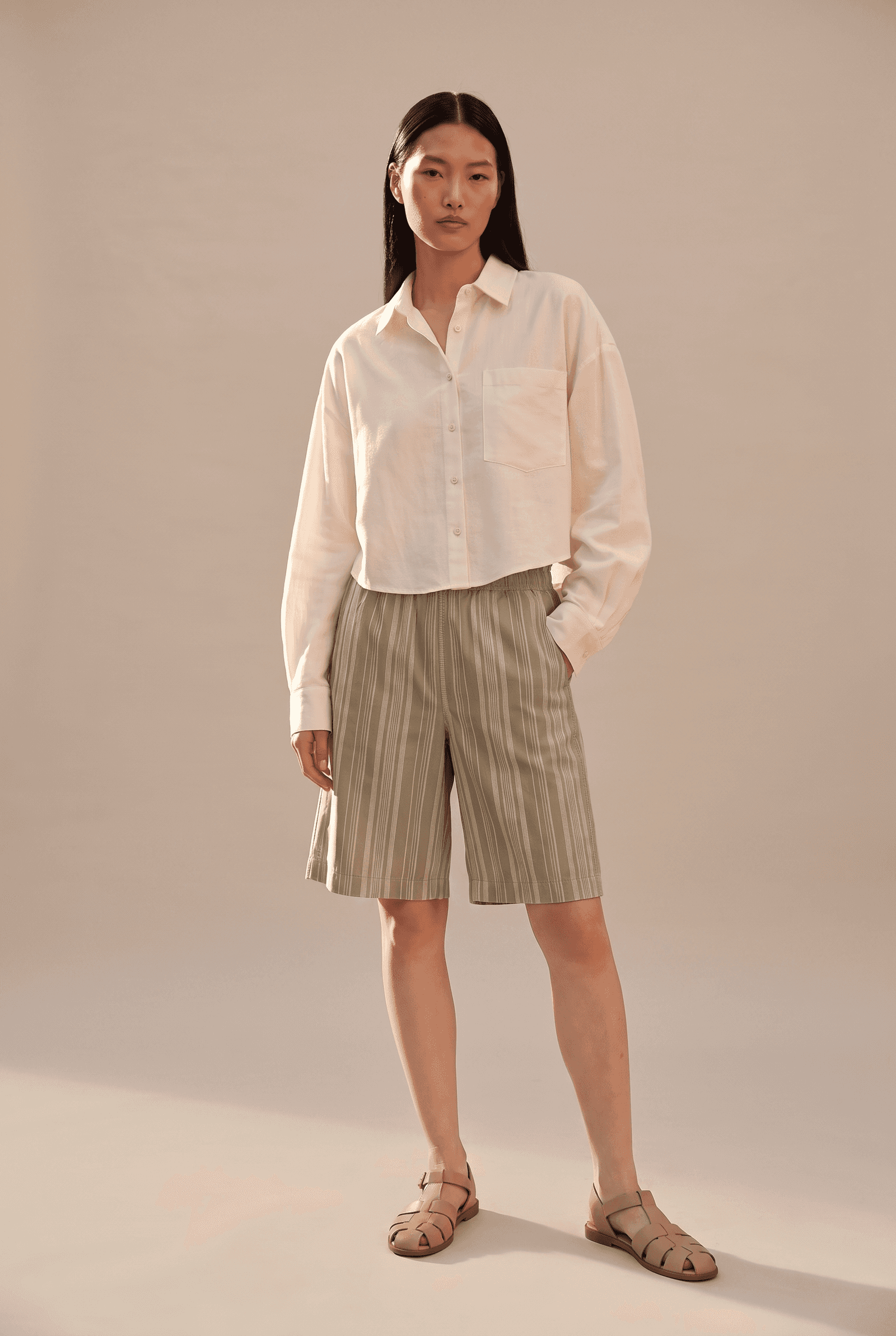 Blue-Gray Pinstripe Linen-Cotton Blend Boxer Shorts