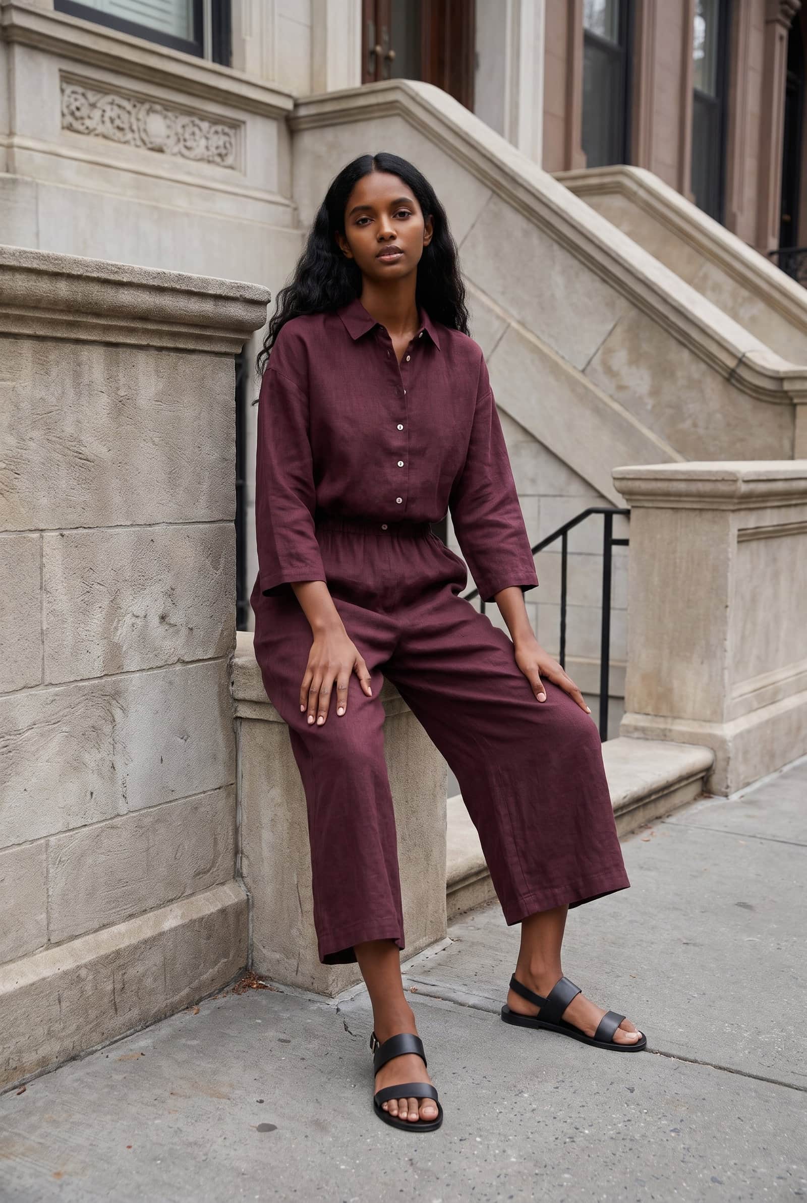 shirt-collar jumpsuit