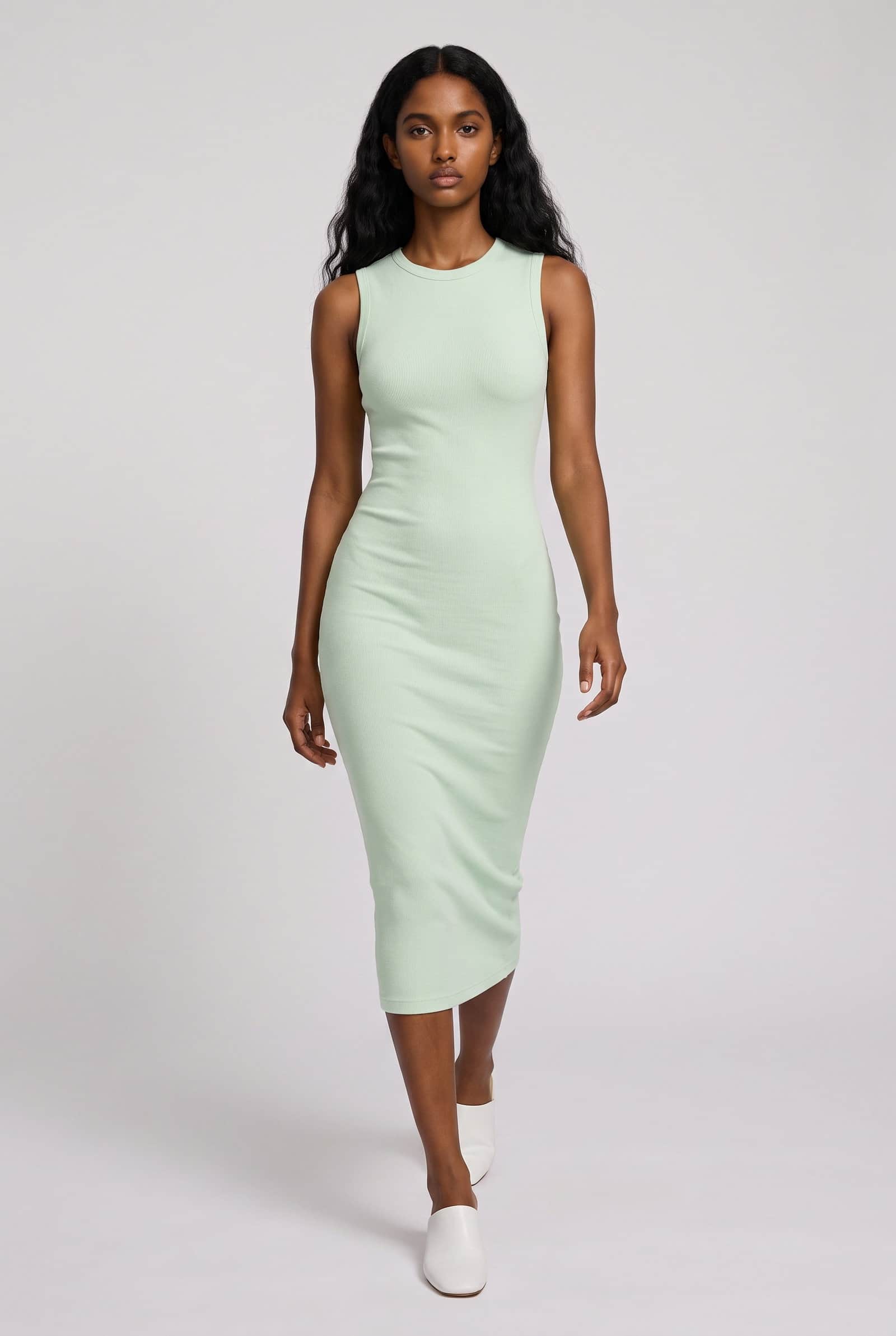 Light Green Ribbed Midi Dress