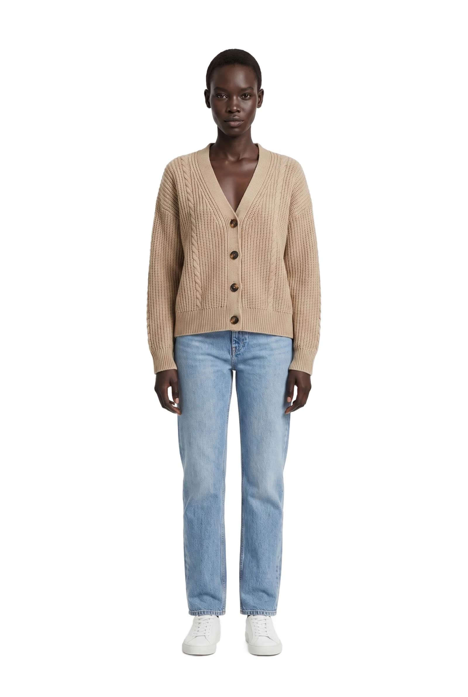 V-Neck Ribbed Button-Up Sweater