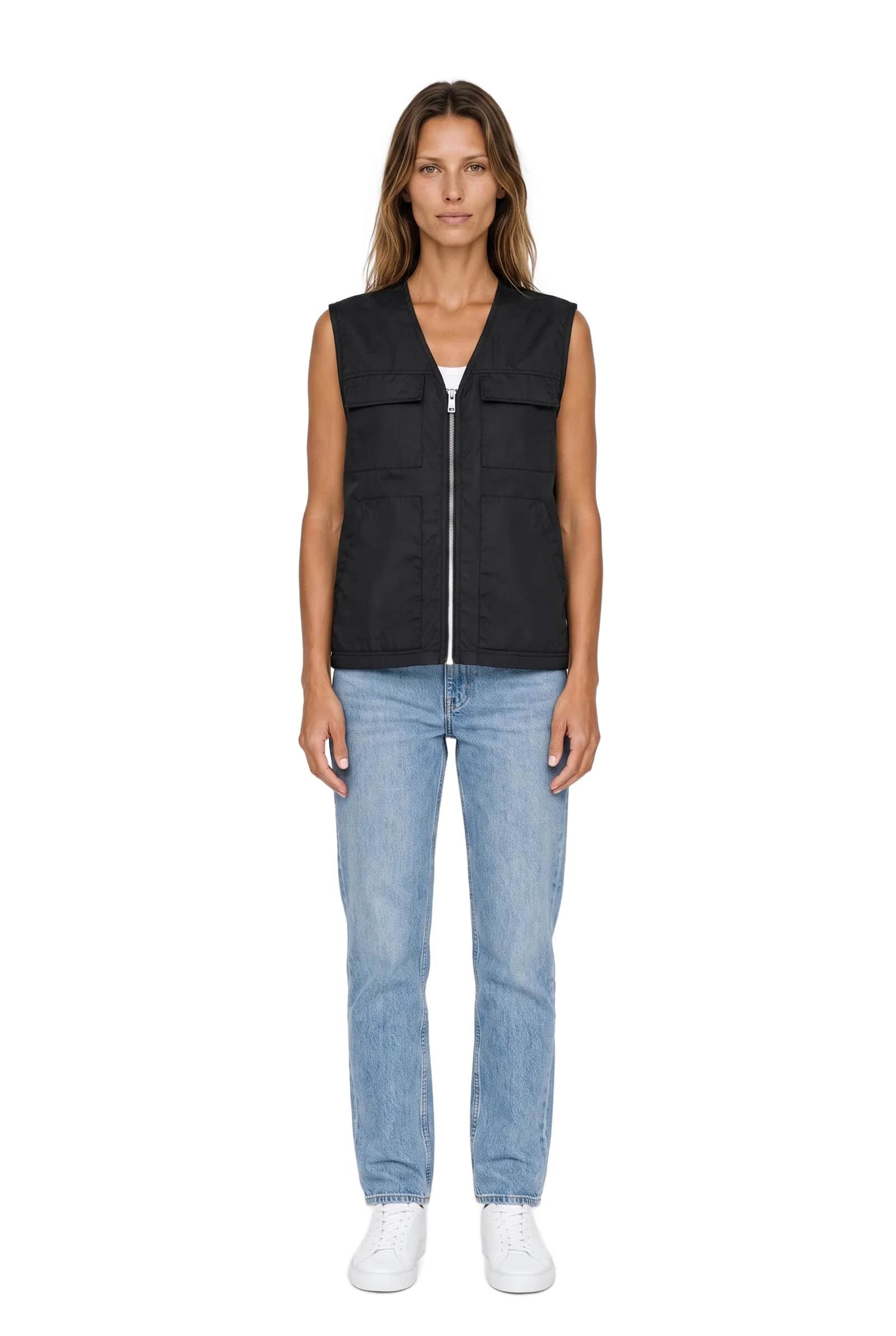 Black V-neck vest with pockets