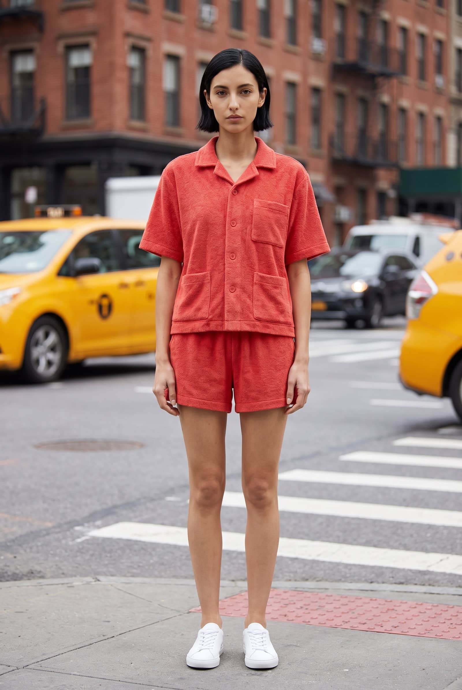 Red Towelling Short Set