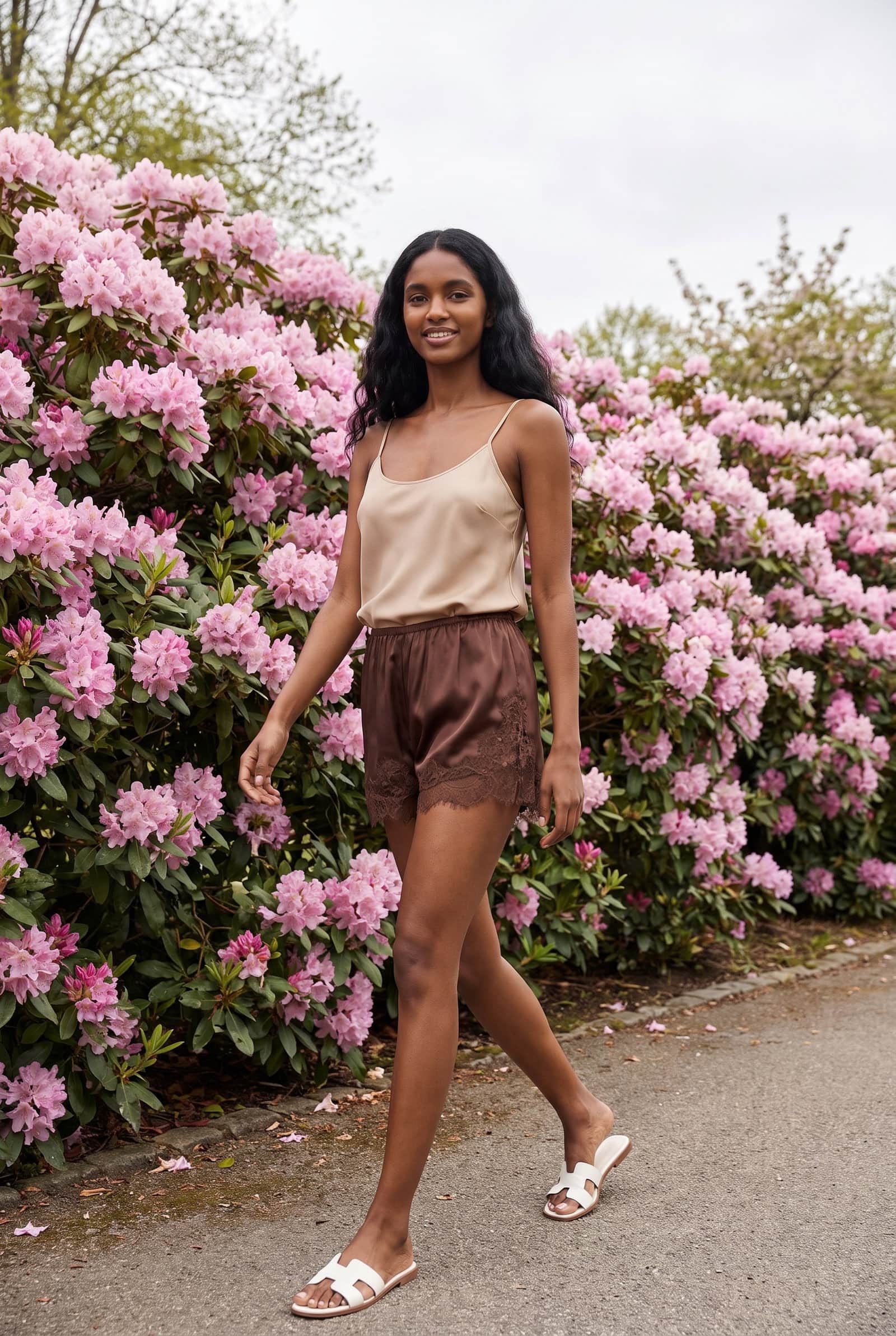 Brown Satin Lace Shorts
