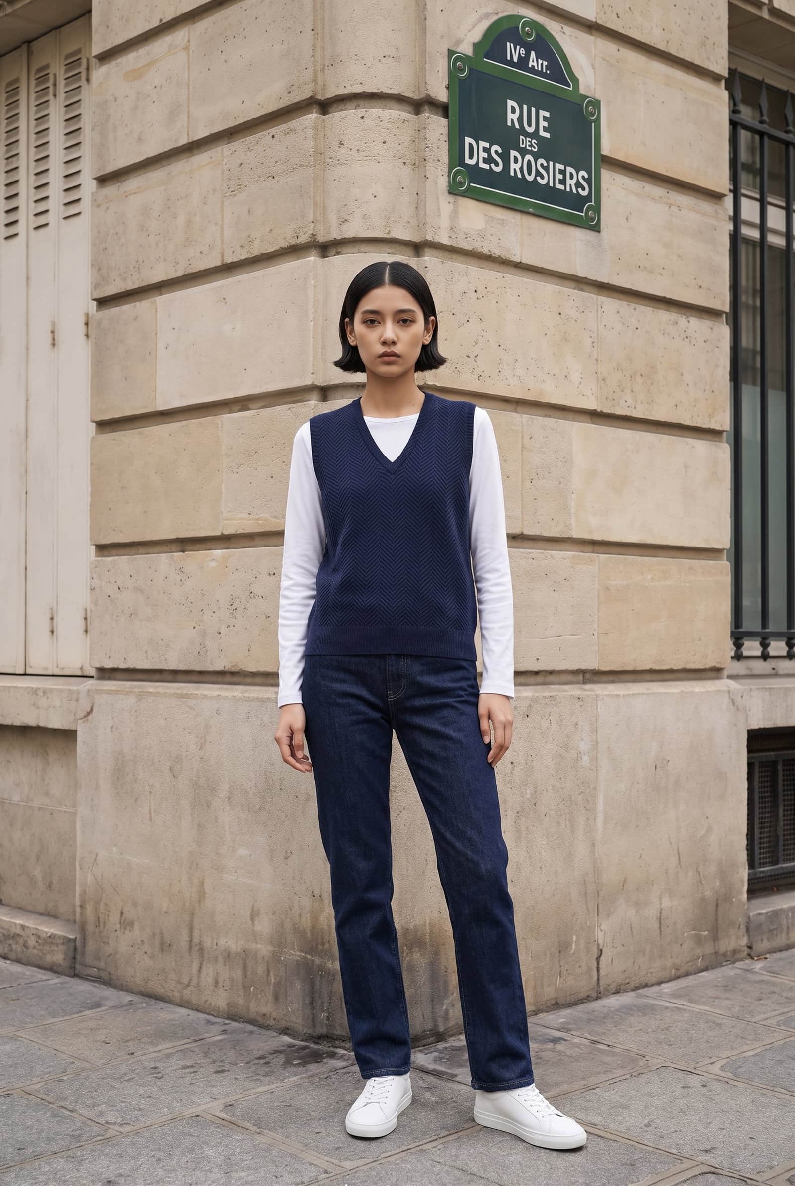 Navy Blue Chevron Knit Vest