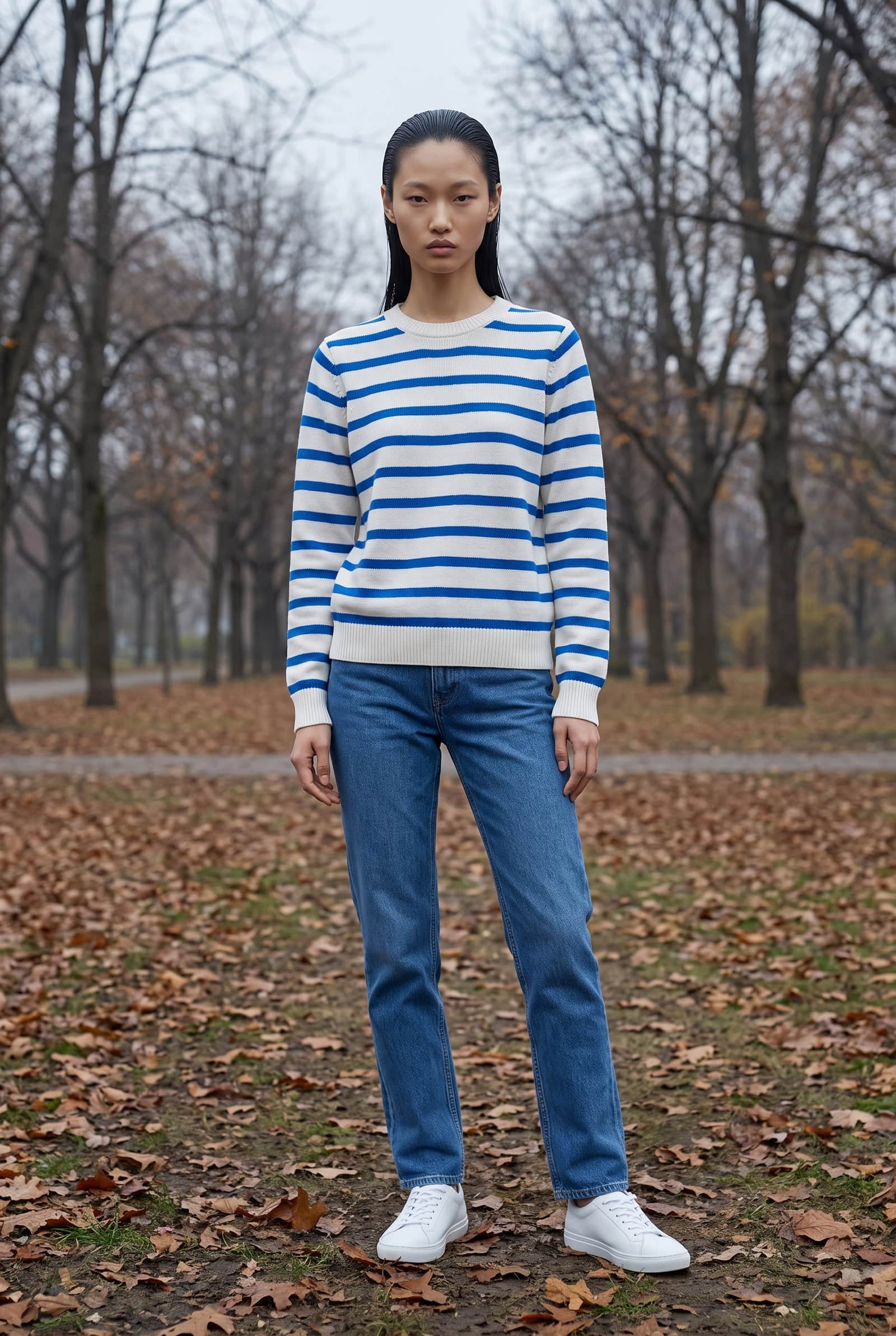 White and Blue Striped Sweater