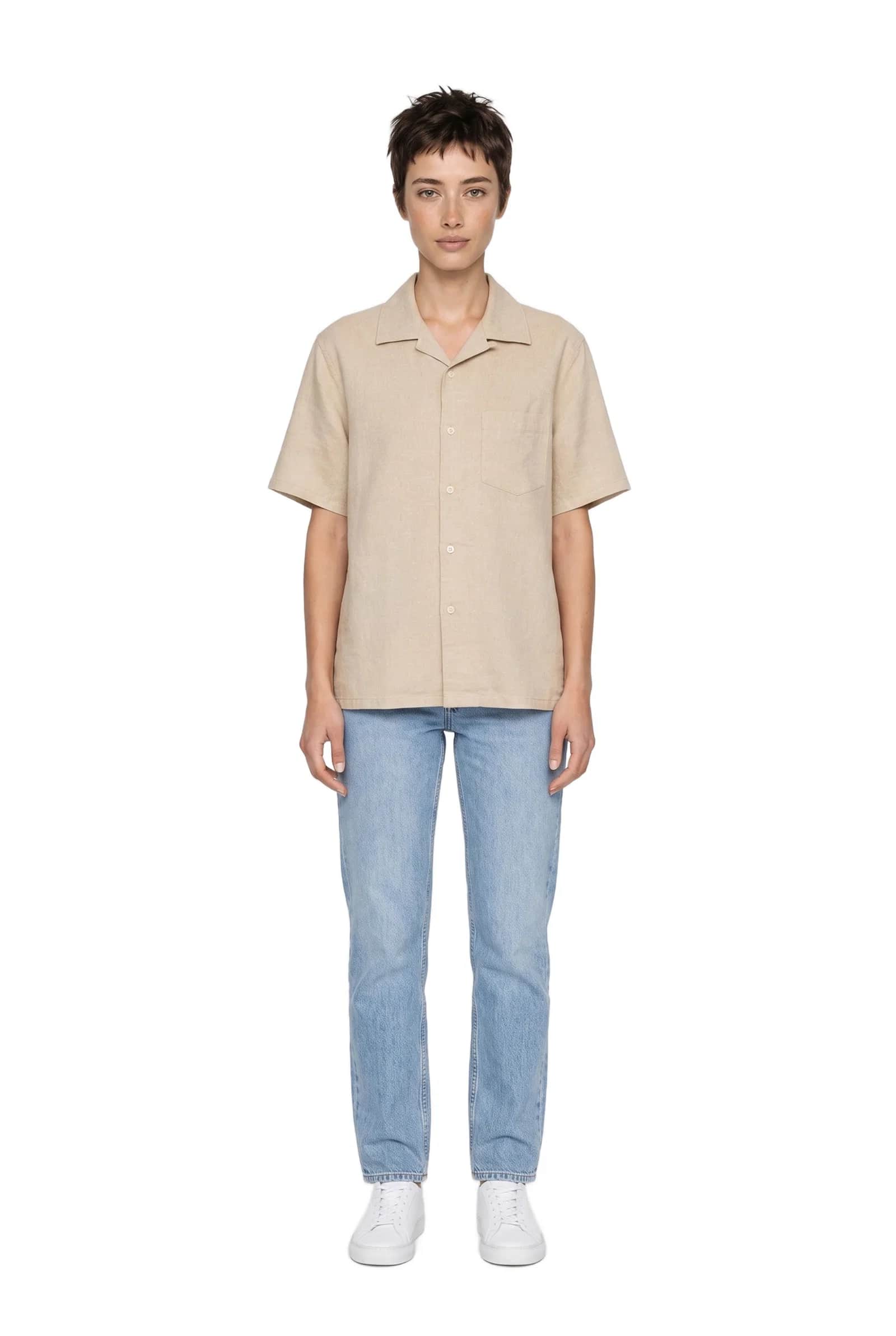 Beige Linen Short Sleeve Shirt