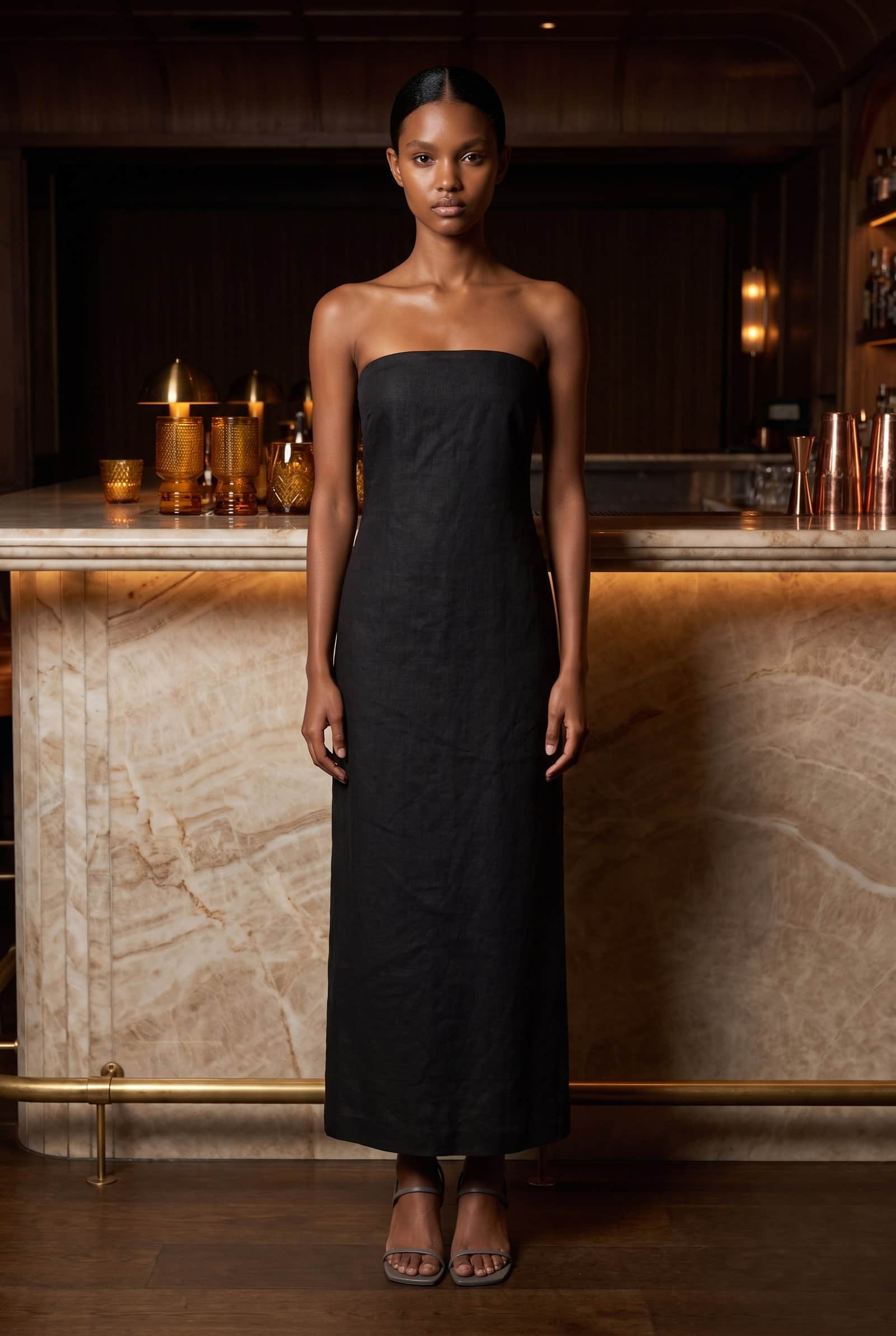 Black Linen Slip Dress