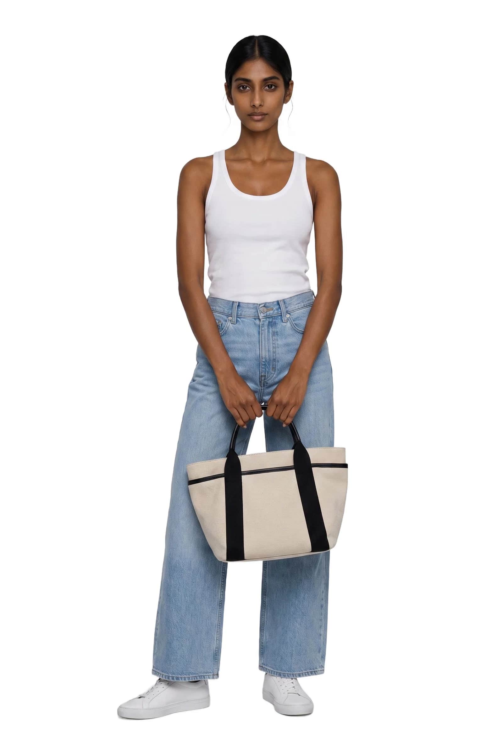 Two-Tone Canvas Bucket Tote Bag