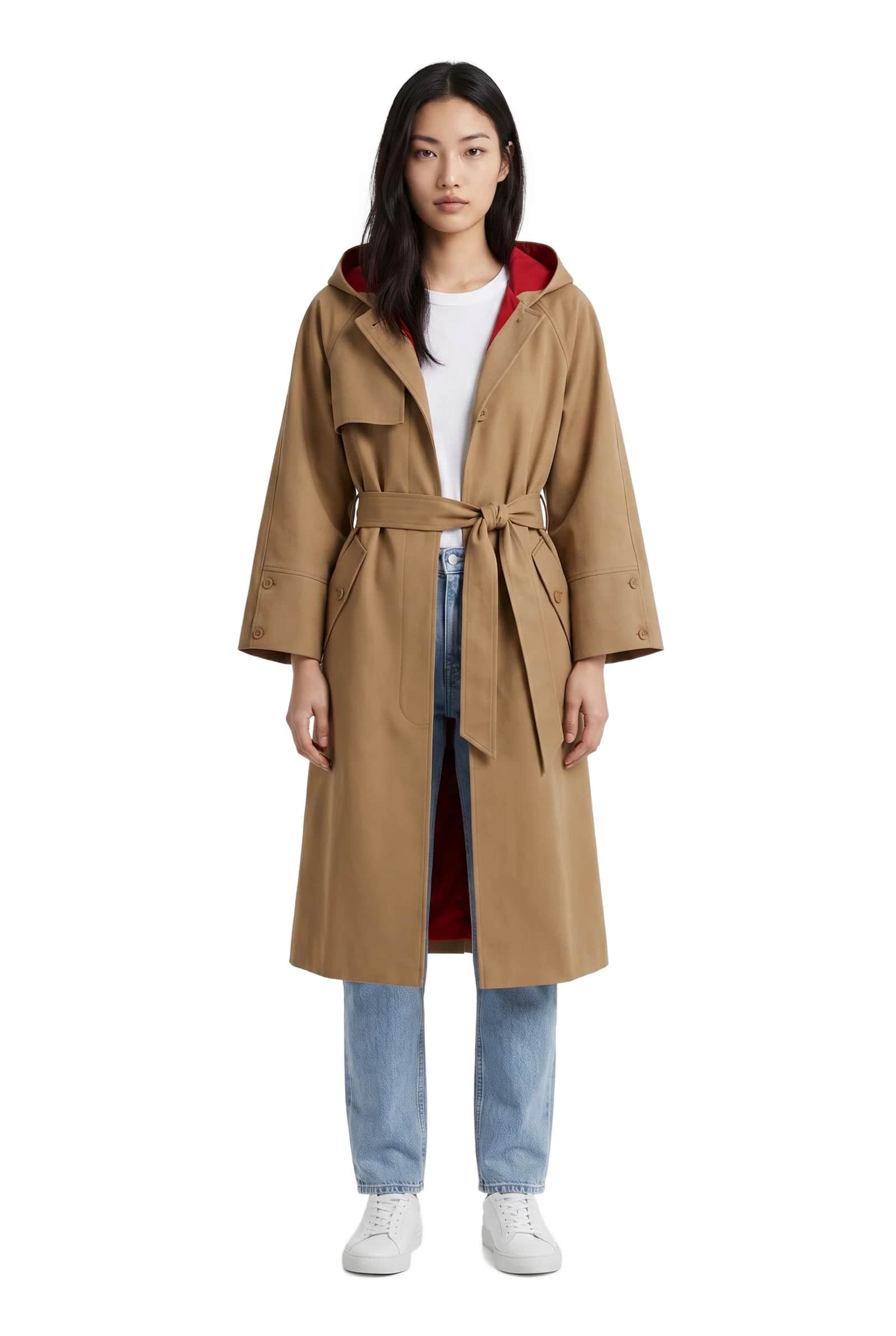 Tan Hooded Trench Coat