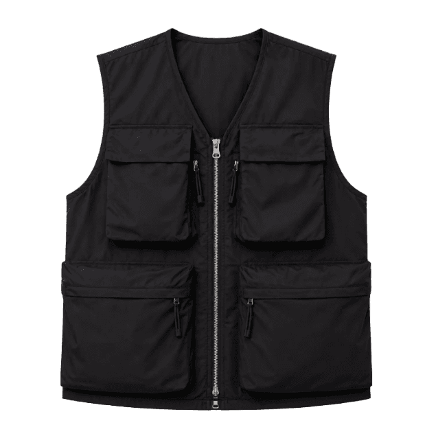 Black zip-up vest with chest pockets