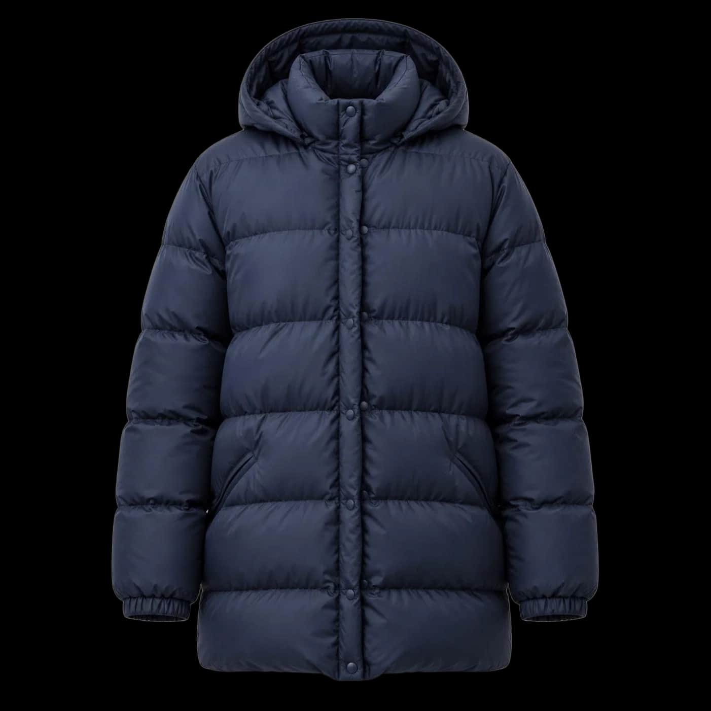 Midnight Navy Hooded Mid-Length Puffer